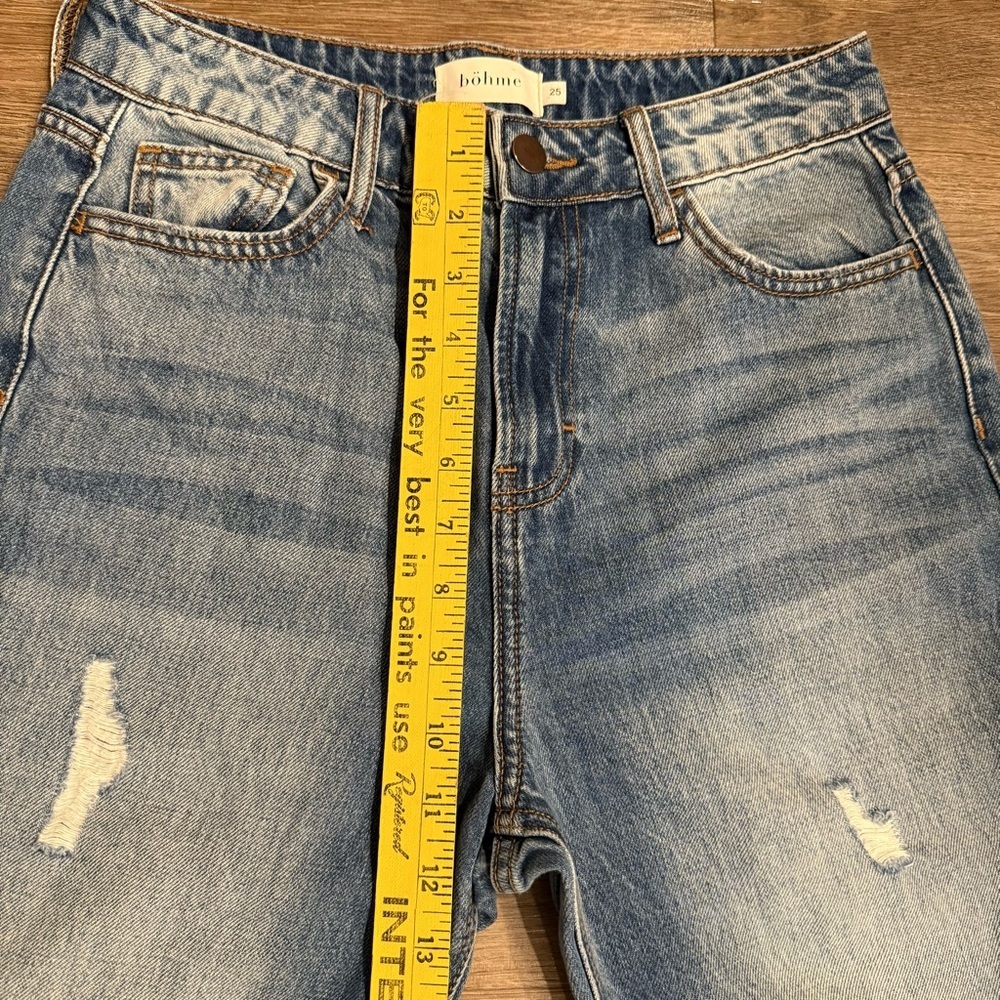 BOHME Medium Wash High Waisted Distressed Straight Leg Denim Jeans Size 25 - Picture 5 of 9